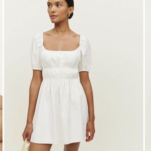 Reformation White Mini Dress with Puff Sleeves